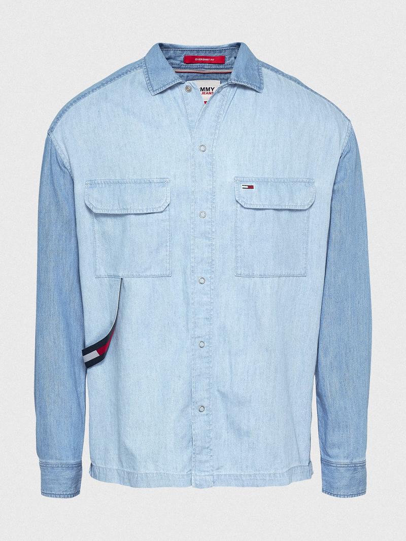 Férfi Tommy Hilfiger Two-tone denim overshirt Ingek Kék | HU 1069PJJ